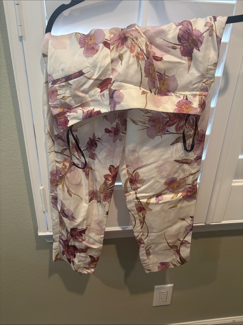 Karen Millen Cream Floral Ankle-Length Jumpsuit with Purple Accents